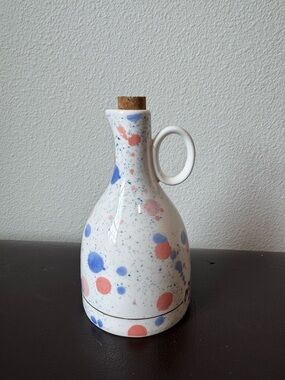 Anthropologie Splatter Glaze Oil Cruet Bottle Cork Stopper Ceramic Oil